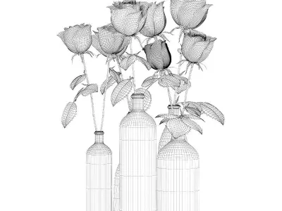 Roses in Glass Vases 3D model