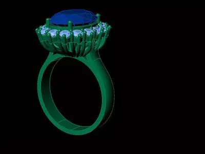 Elegant Oval Gemstone Halo Ring 3D Model 3D print model