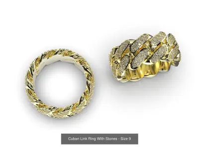 Cuban Link Ring double diamonds 3D Model Pack