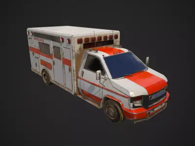 Low Poly Abandoned Rusty Ambulance - Textured Low-poly 3D model