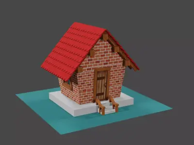 cartoon type brick  house textured  Free 3D model