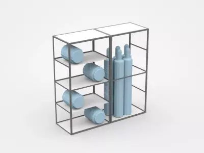 Double Industrial Shelf Cabinet With Industry Parts 3D model