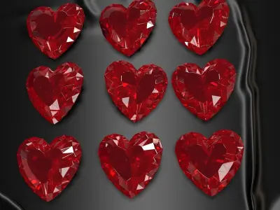 Set Heart shaped gemstone v2 3D model
