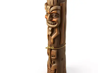 Polynesian Carved Tiki Totem Pole Low-poly 3D model