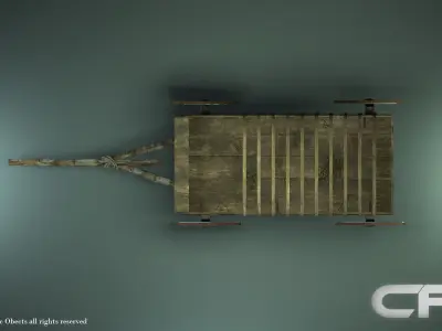 Carts wooden cart with wheels 3D model