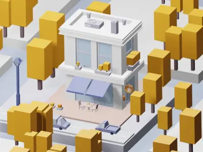 low-poly cafe building  3D model