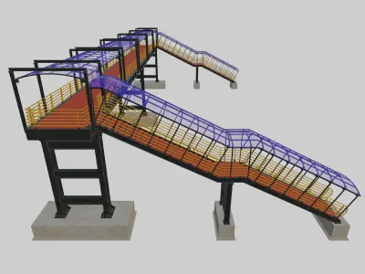 Steel Pedestrian Bridge-Three Columns-Pipe Rail-Straight Type-8 3D model