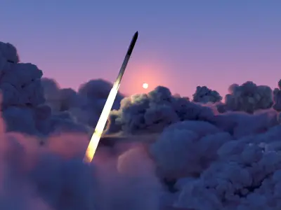 Sky with Clouds and Starship 4 Free low-poly 3D model