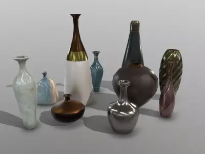Decoration Vase Pot Set Low-poly 3D model