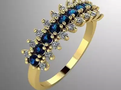 Ring n 6 gold with sapphires and diamonds 3D print model