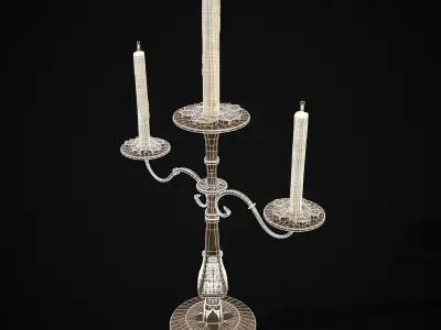 Ornamented  Three Point Candelabra Low-poly 3D model