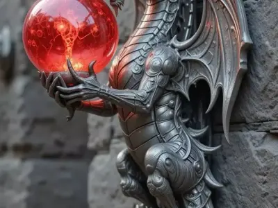 Luxury Dragon Wall Sculpture 3D Model Glowing Orb Metal Texture Low-poly 3D model