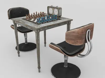 chess set and table chair model Low-poly 3D model