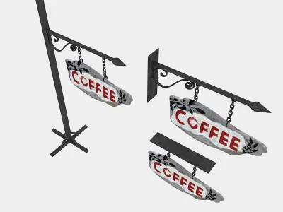 old wooden coffee sign 02 Low-poly 3D model