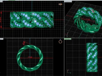 ring cuban chain 7 US size 3D print model 3D print model