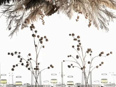 Solemn table setting in eco style from dried flowers and decor 3D model