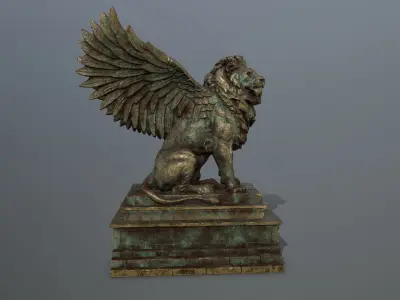 old gold lion statue Low-poly 3D model