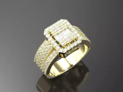 Baguette engagement ring 3D model 3D print model