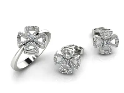 Collection 13 clover ring with diamonds 3D Model Pack