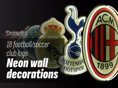 18 football - soccer club logo neon wall decorations Low-poly 3D model