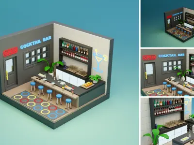 Cozy Cartoon Profession Rooms Interior 4 Low-poly 3D model