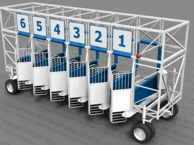 Gate - Start Gate for Horse Racing - 6 Stalls - Textured -  3D model