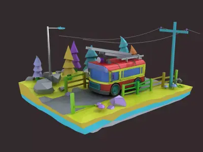 Cartoon Fire Engine Cartoon Car Collection Toon Vehicle  3D model