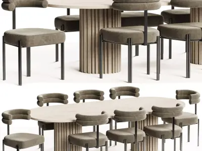 Gian Chair with Huxley Dining Table Set 3D model