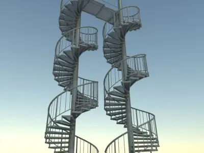 Aluminum spiral staircases for outside Low-poly 3D model