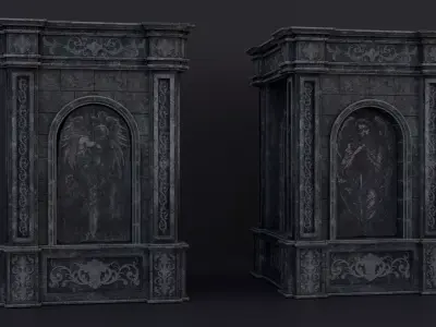 Gothic Altar with Angel carvings Low-poly 3D model
