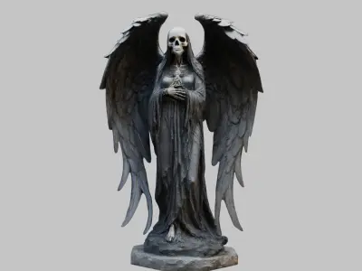 Death Statue Black WIngs Skeleton SKull Low-poly 3D model