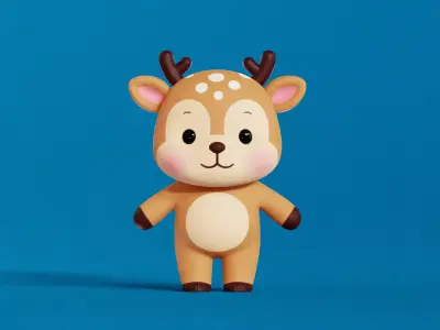 Deer Character Cartoon  Chibi Kawaii low-poly 3d model Low-poly 3D model