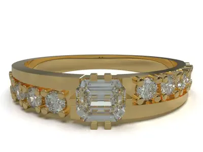 Emerald cut engagement ring 3D print model purchase