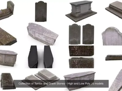 Collection of Tombs and Grave Stones - High and Low Poly