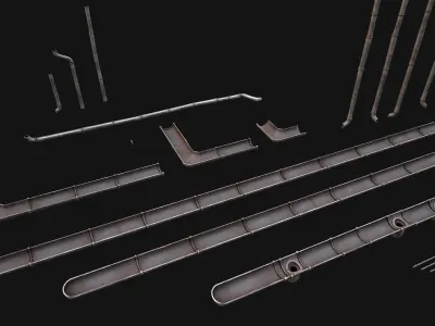 Gutter System Medieval Roof Low-poly 3D model