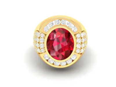 Luxury Oval Gemstone Pave Diamond Ring for Men 3D Model 137 3D print model