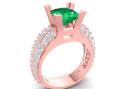 Luxury Cushion Cut Emerald Ring with Full Pave Band  3117 3D print model