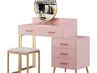 Bureau de coiffeuse avec tabouret et miroir DEL Grosmark 3D model
