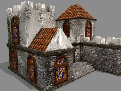 Castle with windows and vines Low-poly 3D model