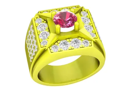 Luxury Square Halo Gemstone Ring for Men 4723 3D print model