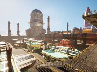 Atompunk rocket factory - Unreal Engine - Low-poly 3D model