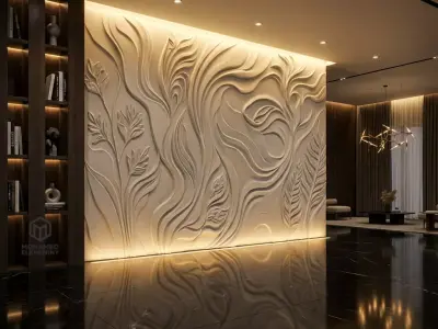  Modern Floral Relief Panel Wall Decor Set STL Mural CNC 327  3D model