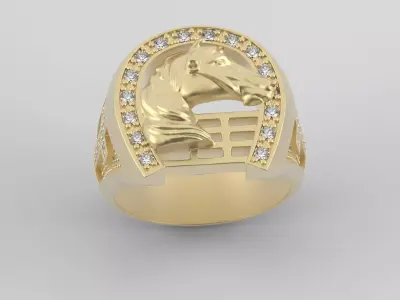 HORSESHOE HORSE RING  MEN RING  HORSE HEAD 3D print model