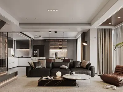 Modern living room dining room interior scenes 371 3D model