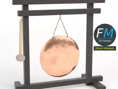 Gong with mallet 3D model