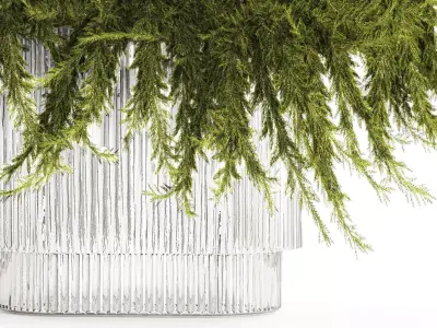 Realistic flower bouquet green juniper branches glass vase 655 3D model