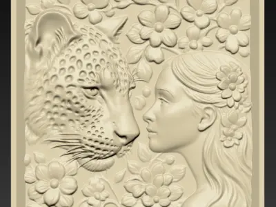 Leopard Head and A Girl A18 3D print model