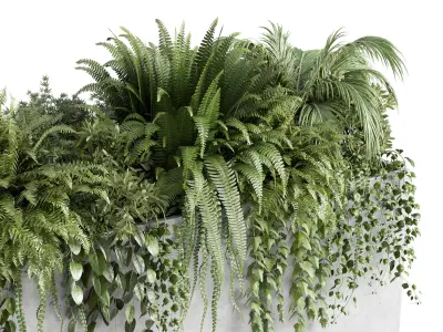 Concrete box plants on stand - set indoor 347 concrete dirt vase Low-poly 3D model