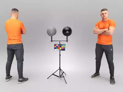 Handsome young man in orange t-shirt 361 Low-poly 3D model