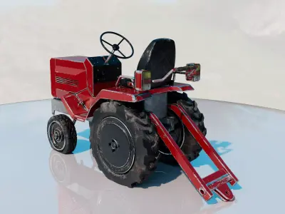 Old Red Garden Tractor Worn and Rusty 3D model